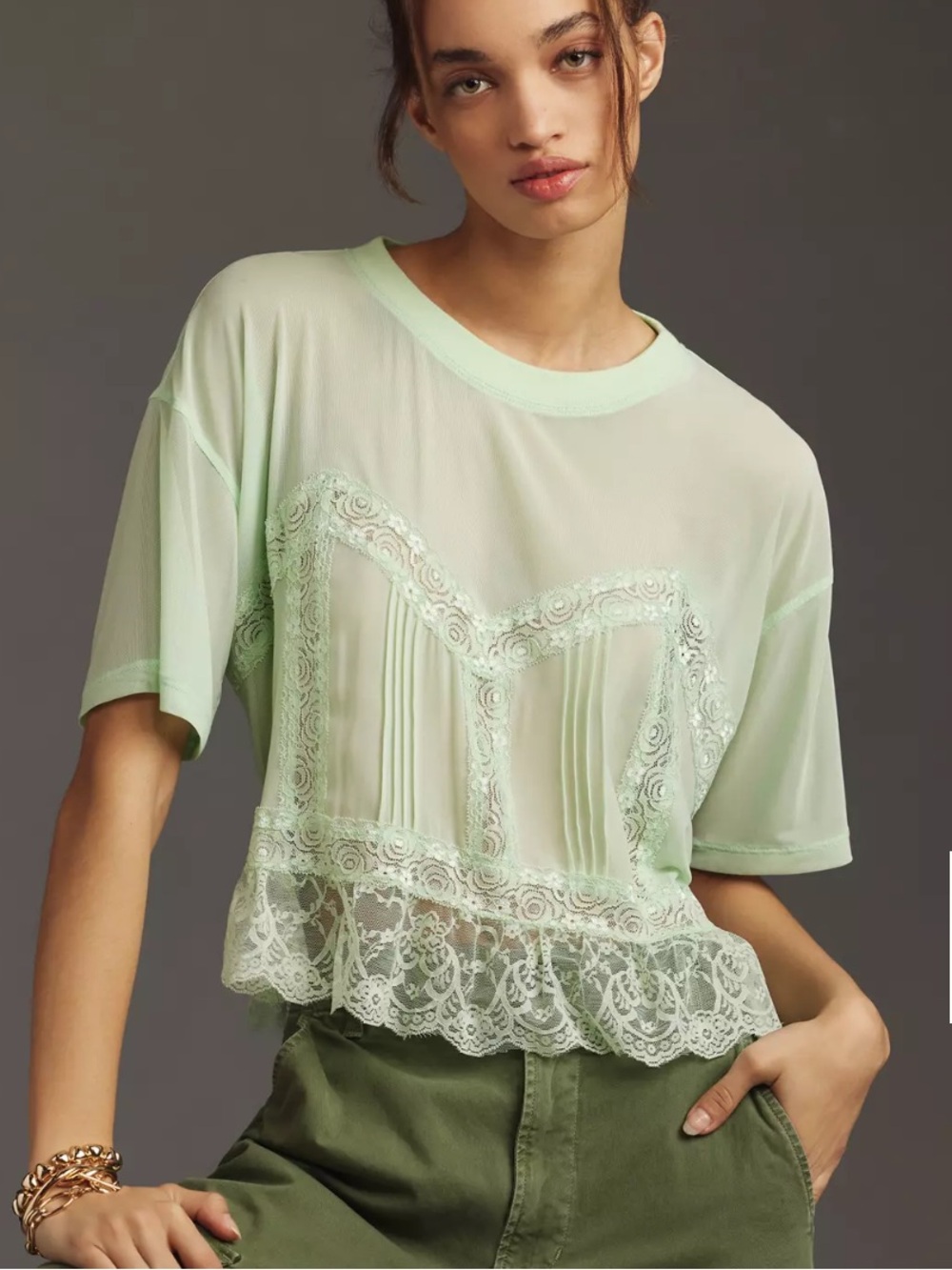 Dolan Left Coast Collection Sheer Mesh Shirt Lace Green Small